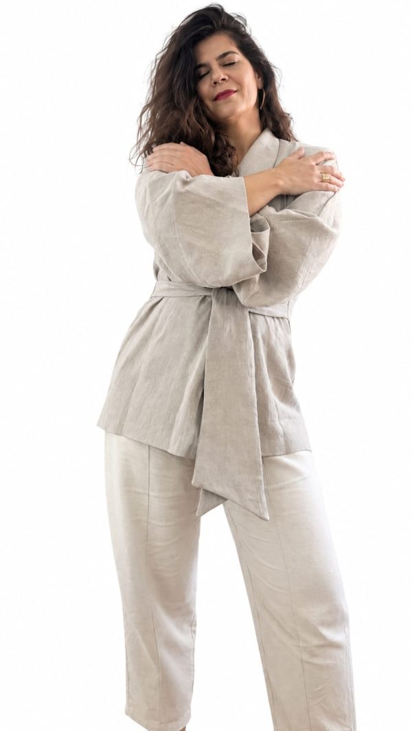 Kimono Linho Bege Pedra