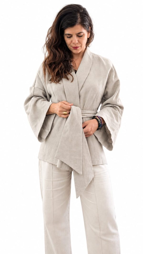 Kimono Linho Bege Pedra