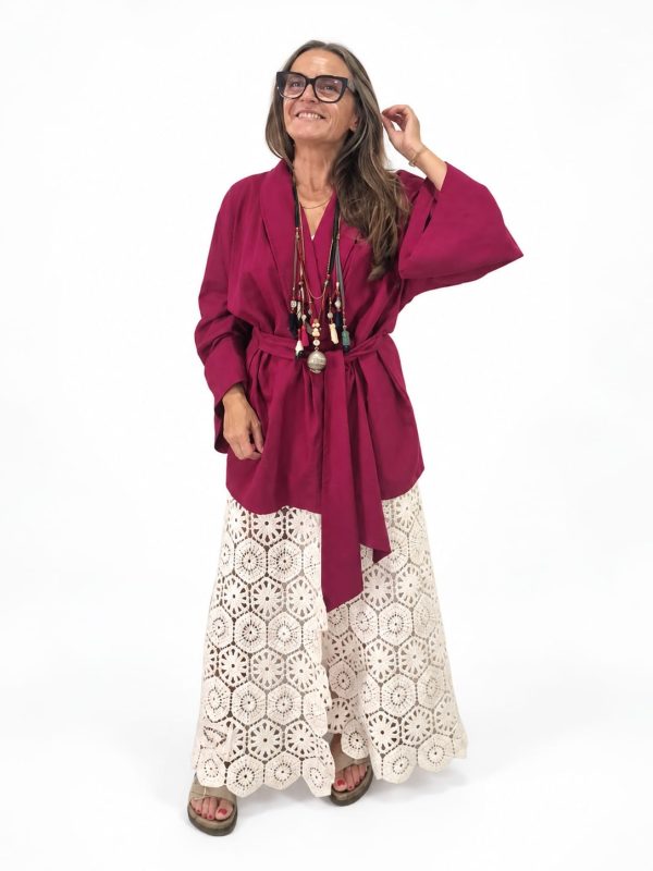 Kimono Linho Bordô