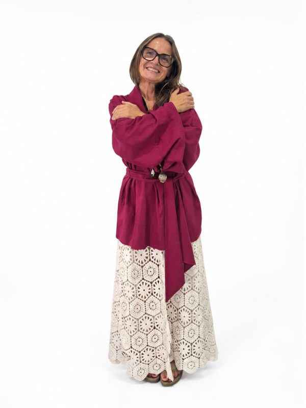 Kimono Linho Bordô